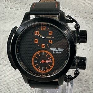 Deporte Sutton Dual Time Black Leather 50mm  Quartz Watch